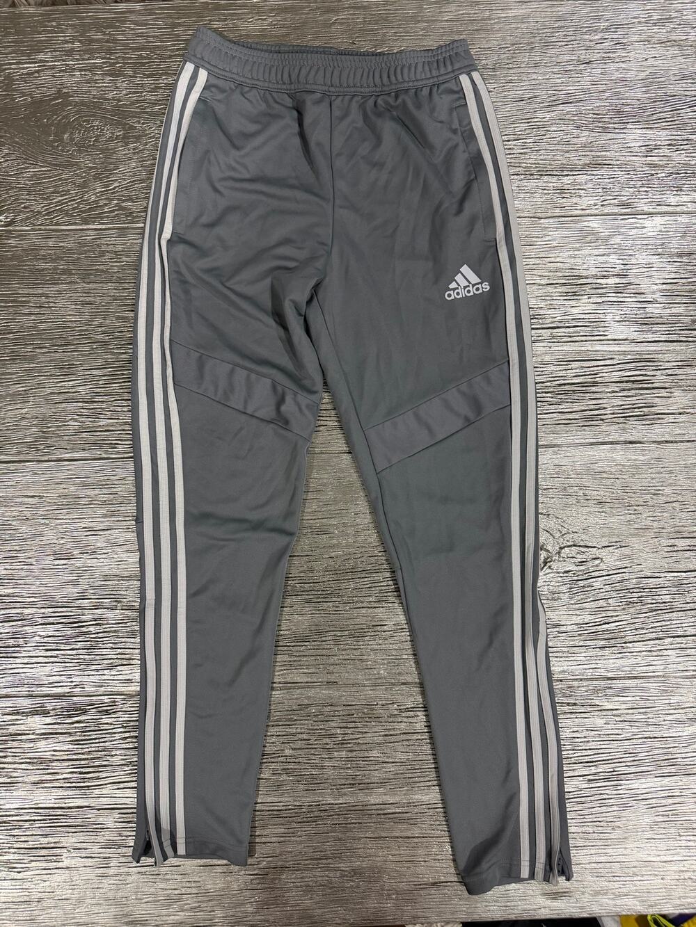 Adidas Kids size L Gray Athletic Track Pants with White Stripes